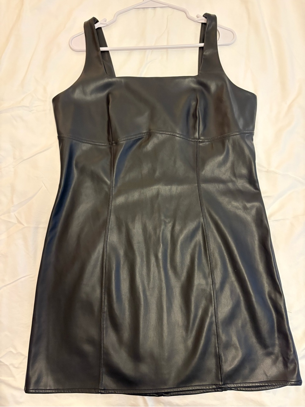 Express Faux Leather Black Square-Neck Dress - NWOT - L (runs slightly big)